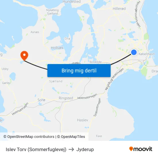 Islev Torv (Sommerfuglevej) to Jyderup map