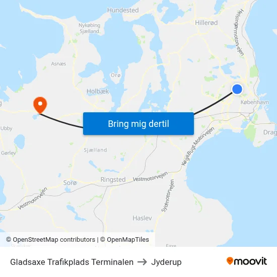 Gladsaxe Trafikplads Terminalen to Jyderup map