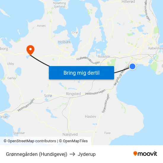 Grønnegården (Hundigevej) to Jyderup map