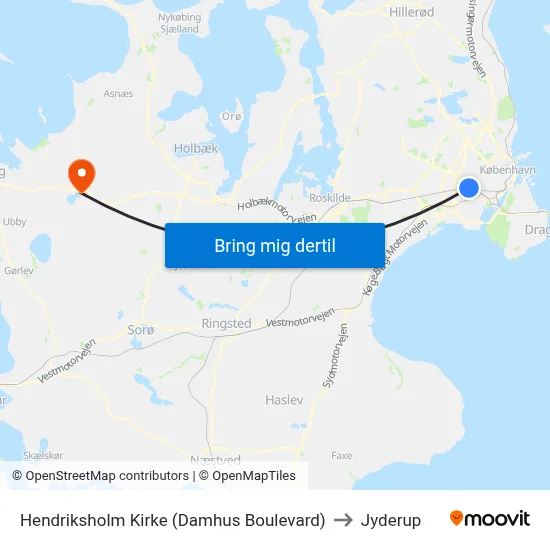 Hendriksholm Kirke (Damhus Boulevard) to Jyderup map