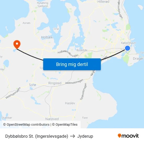 Dybbølsbro St. (Ingerslevsgade) to Jyderup map