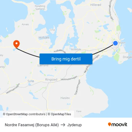 Nordre Fasanvej (Borups Allé) to Jyderup map