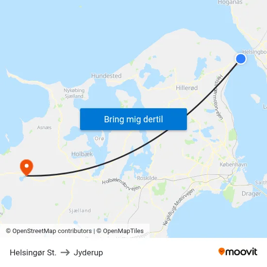 Helsingør St. to Jyderup map