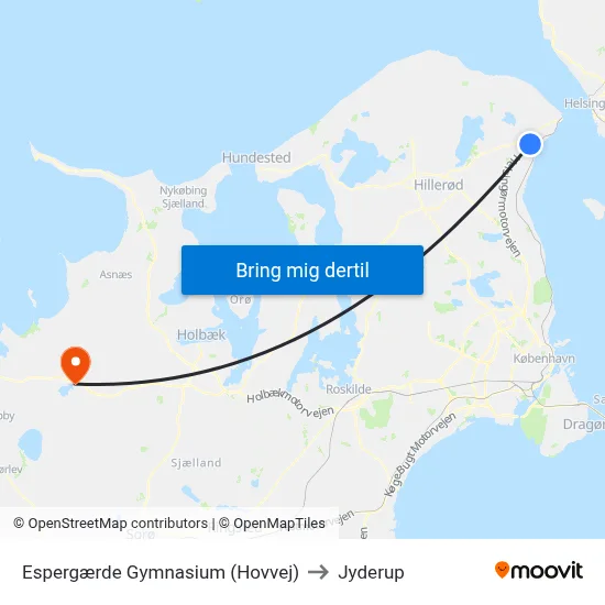 Espergærde Gymnasium (Hovvej) to Jyderup map