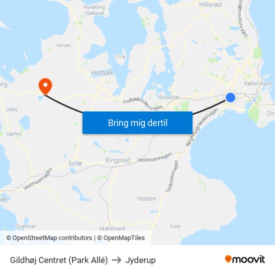 Gildhøj Centret (Park Allé) to Jyderup map