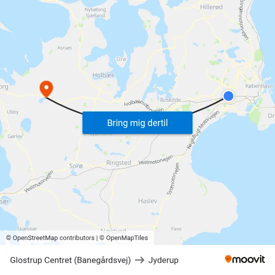 Glostrup Centret (Banegårdsvej) to Jyderup map