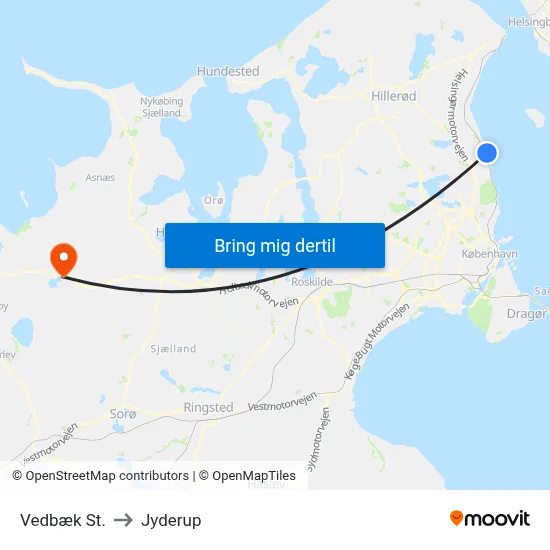 Vedbæk St. to Jyderup map