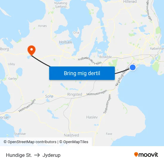 Hundige St. to Jyderup map