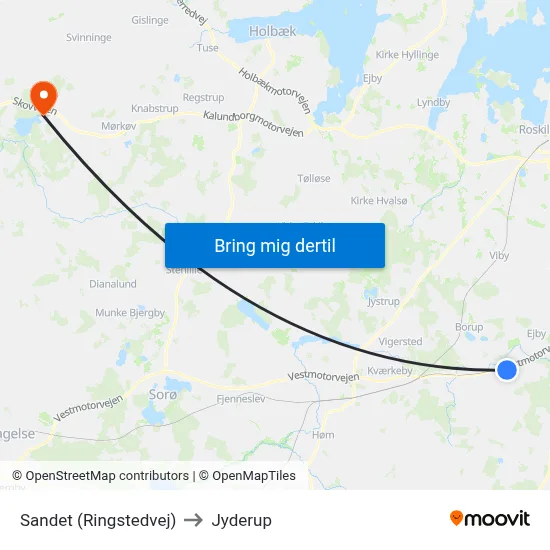 Sandet (Ringstedvej) to Jyderup map