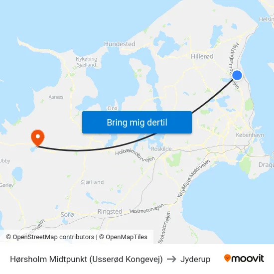 Hørsholm Midtpunkt (Usserød Kongevej) to Jyderup map