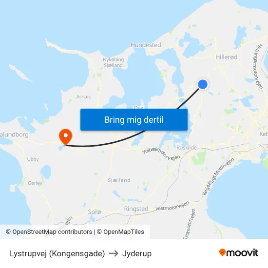 Lystrupvej (Kongensgade) to Jyderup map