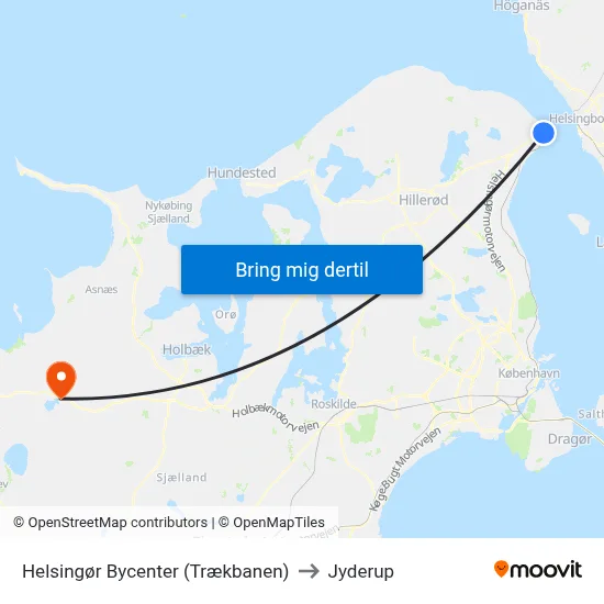 Helsingør Bycenter (Trækbanen) to Jyderup map