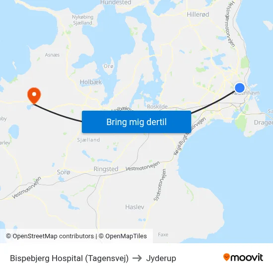 Bispebjerg Hospital (Tagensvej) to Jyderup map