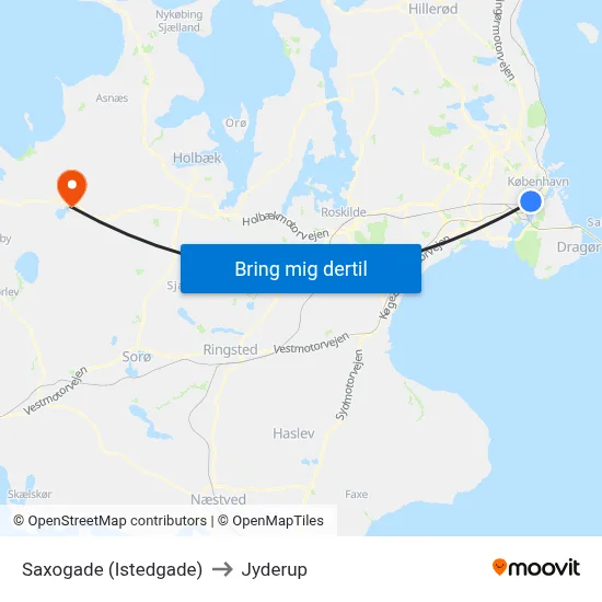 Saxogade (Istedgade) to Jyderup map