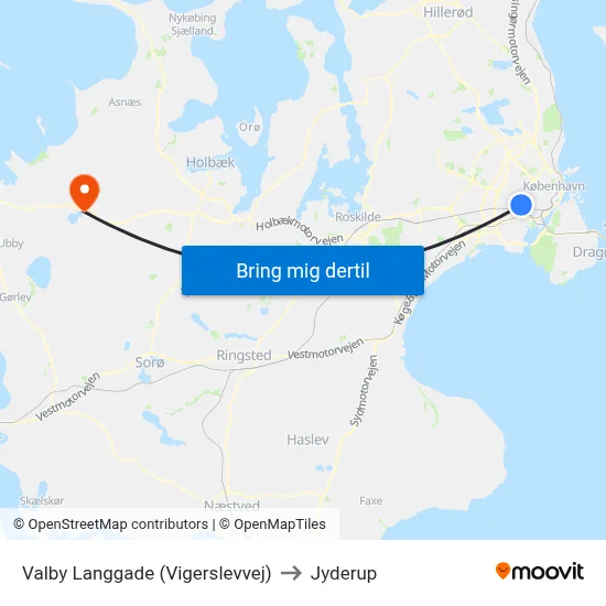 Valby Langgade (Vigerslevvej) to Jyderup map