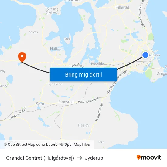 Grøndal Centret (Hulgårdsvej) to Jyderup map