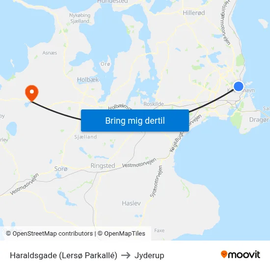 Haraldsgade (Lersø Parkallé) to Jyderup map