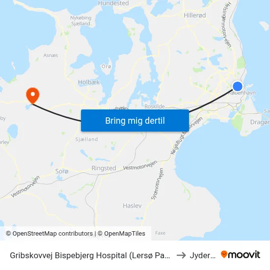Gribskovvej Bispebjerg Hospital (Lersø Parkallé) to Jyderup map