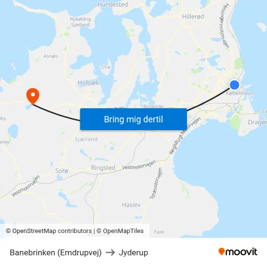 Banebrinken (Emdrupvej) to Jyderup map