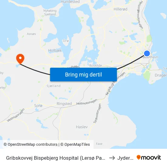 Gribskovvej Bispebjerg Hospital (Lersø Parkallé) to Jyderup map