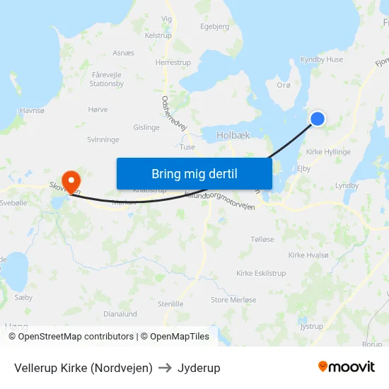 Vellerup Kirke (Nordvejen) to Jyderup map