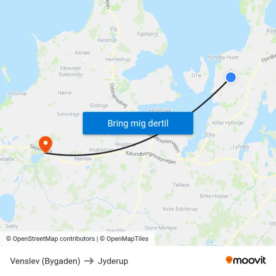 Venslev (Bygaden) to Jyderup map