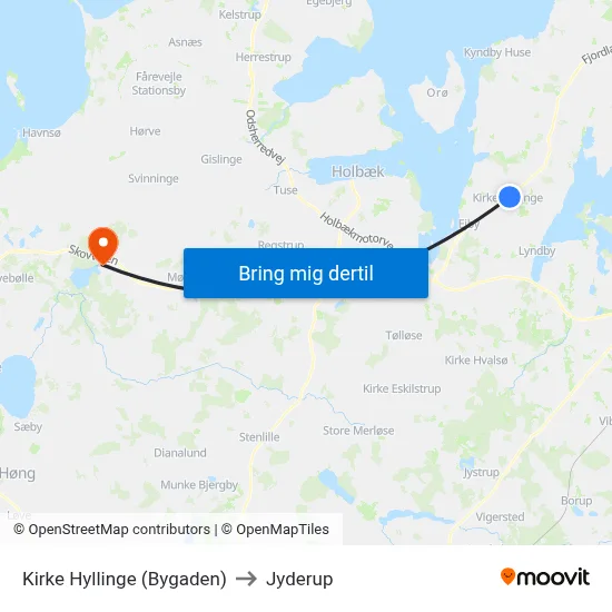 Kirke Hyllinge (Bygaden) to Jyderup map