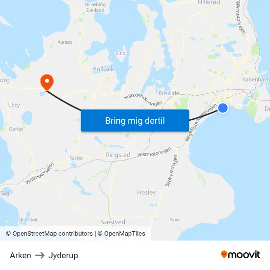 Arken to Jyderup map