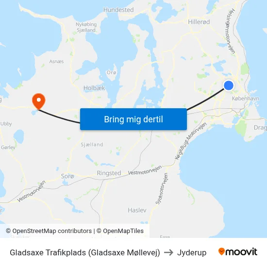 Gladsaxe Trafikplads (Gladsaxe Møllevej) to Jyderup map