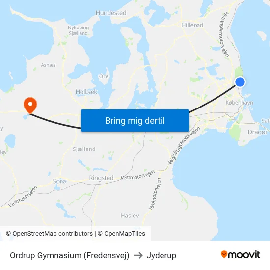 Ordrup Gymnasium (Fredensvej) to Jyderup map