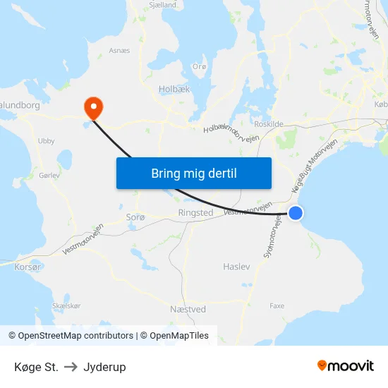 Køge St. to Jyderup map