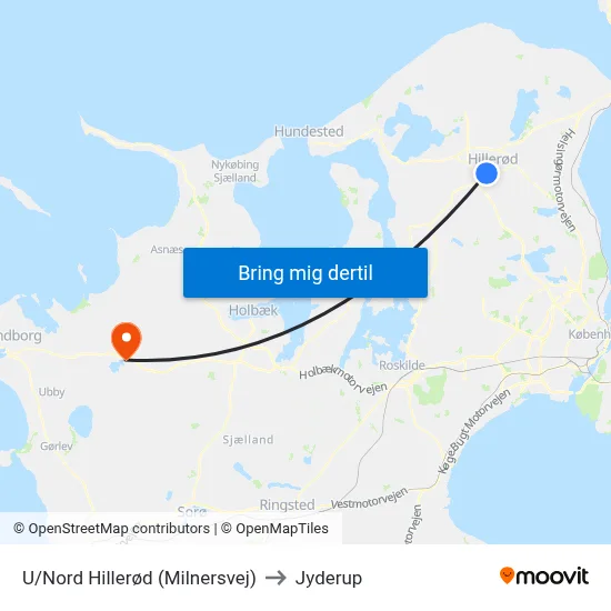 U/Nord Hillerød (Milnersvej) to Jyderup map