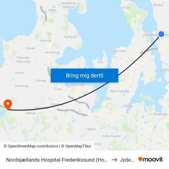 Nordsjællands Hospital Frederikssund (Hospitalvej) to Jyderup map