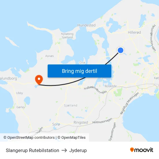 Slangerup Rutebilstation to Jyderup map