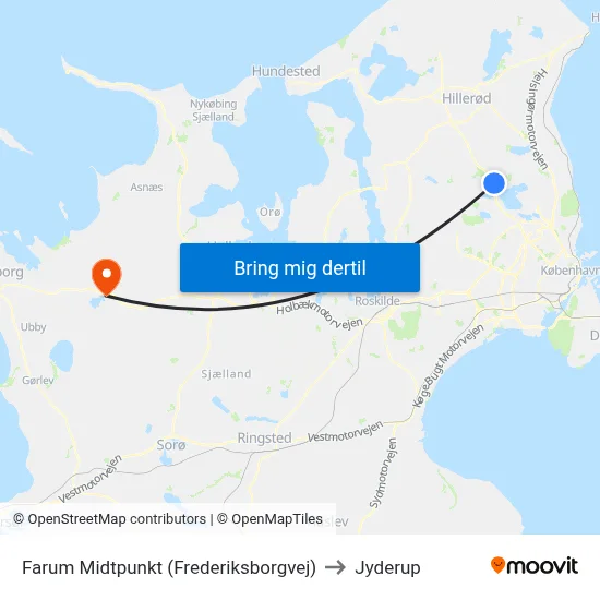 Farum Midtpunkt (Frederiksborgvej) to Jyderup map