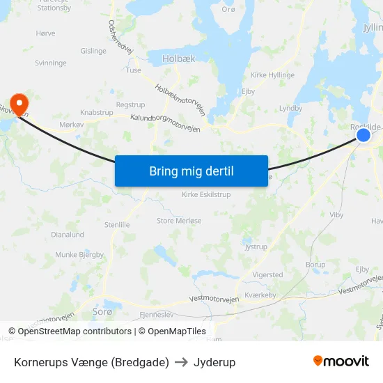 Kornerups Vænge (Bredgade) to Jyderup map