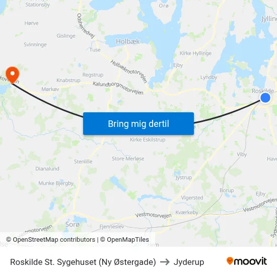 Roskilde St. Sygehuset (Ny Østergade) to Jyderup map