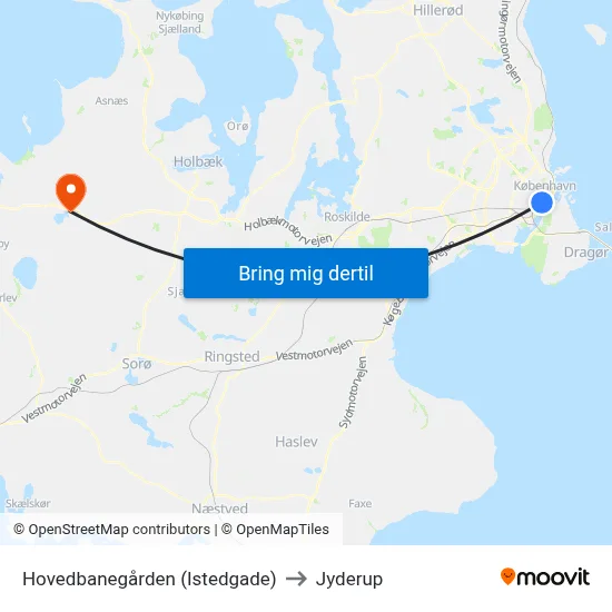 Hovedbanegården (Istedgade) to Jyderup map