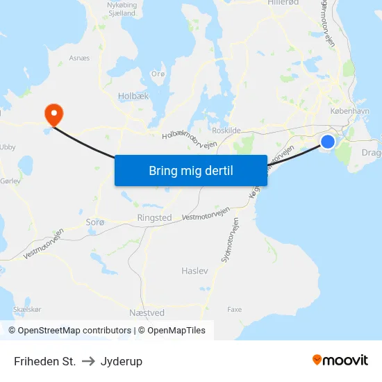 Friheden St. to Jyderup map