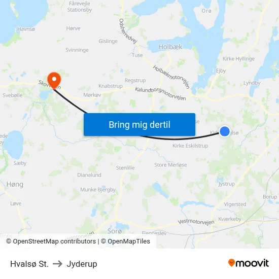 Hvalsø St. to Jyderup map