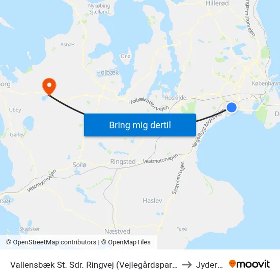 Vallensbæk St. Sdr. Ringvej (Vejlegårdsparken) to Jyderup map