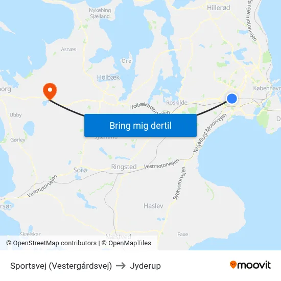 Sportsvej (Vestergårdsvej) to Jyderup map