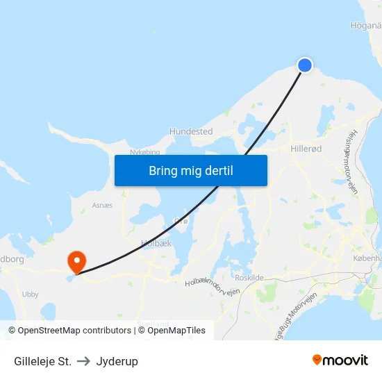 Gilleleje St. to Jyderup map