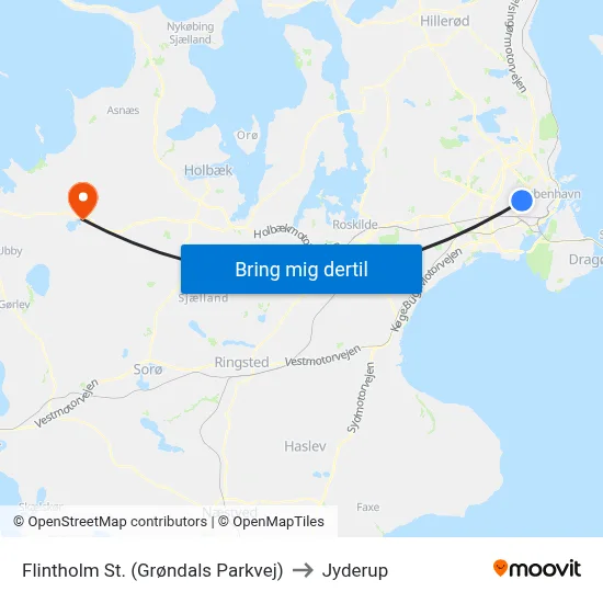 Flintholm St. (Grøndals Parkvej) to Jyderup map