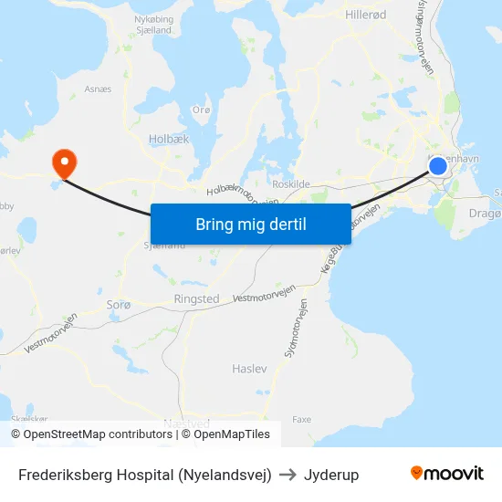 Frederiksberg Hospital (Nyelandsvej) to Jyderup map