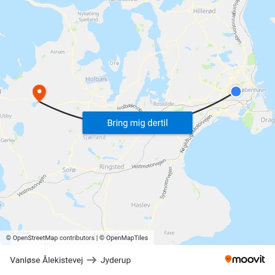 Vanløse Ålekistevej to Jyderup map