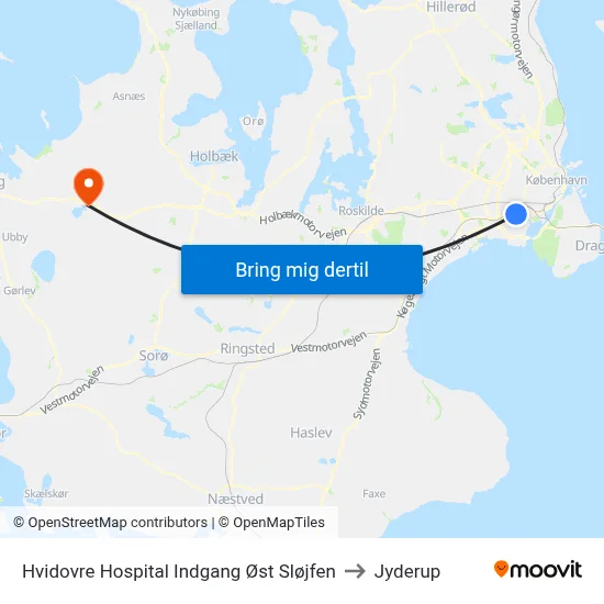 Hvidovre Hospital Indgang Øst Sløjfen to Jyderup map