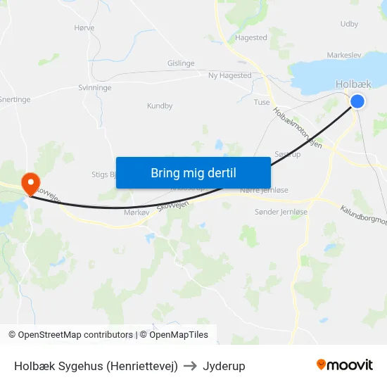 Holbæk Sygehus (Henriettevej) to Jyderup map