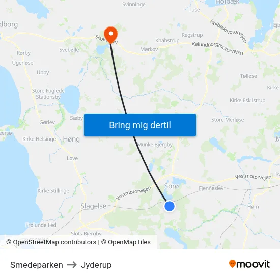 Smedeparken to Jyderup map