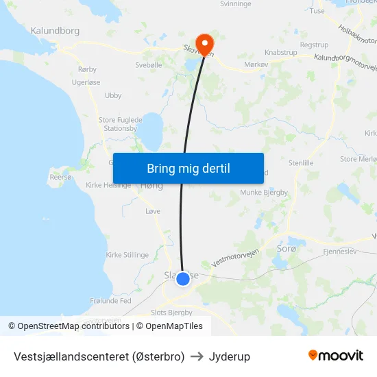 Vestsjællandscenteret (Østerbro) to Jyderup map